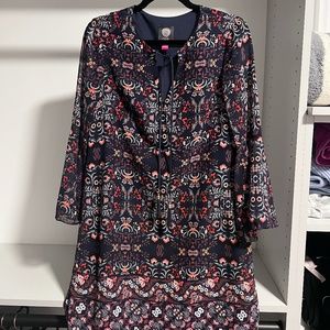 Vince Camuto Navy Blue Printed Dress Size 4